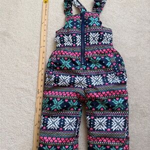 Pink Platinum Kids Snow Overall Bibs with Swiss Snowflake Pattern - 18 months